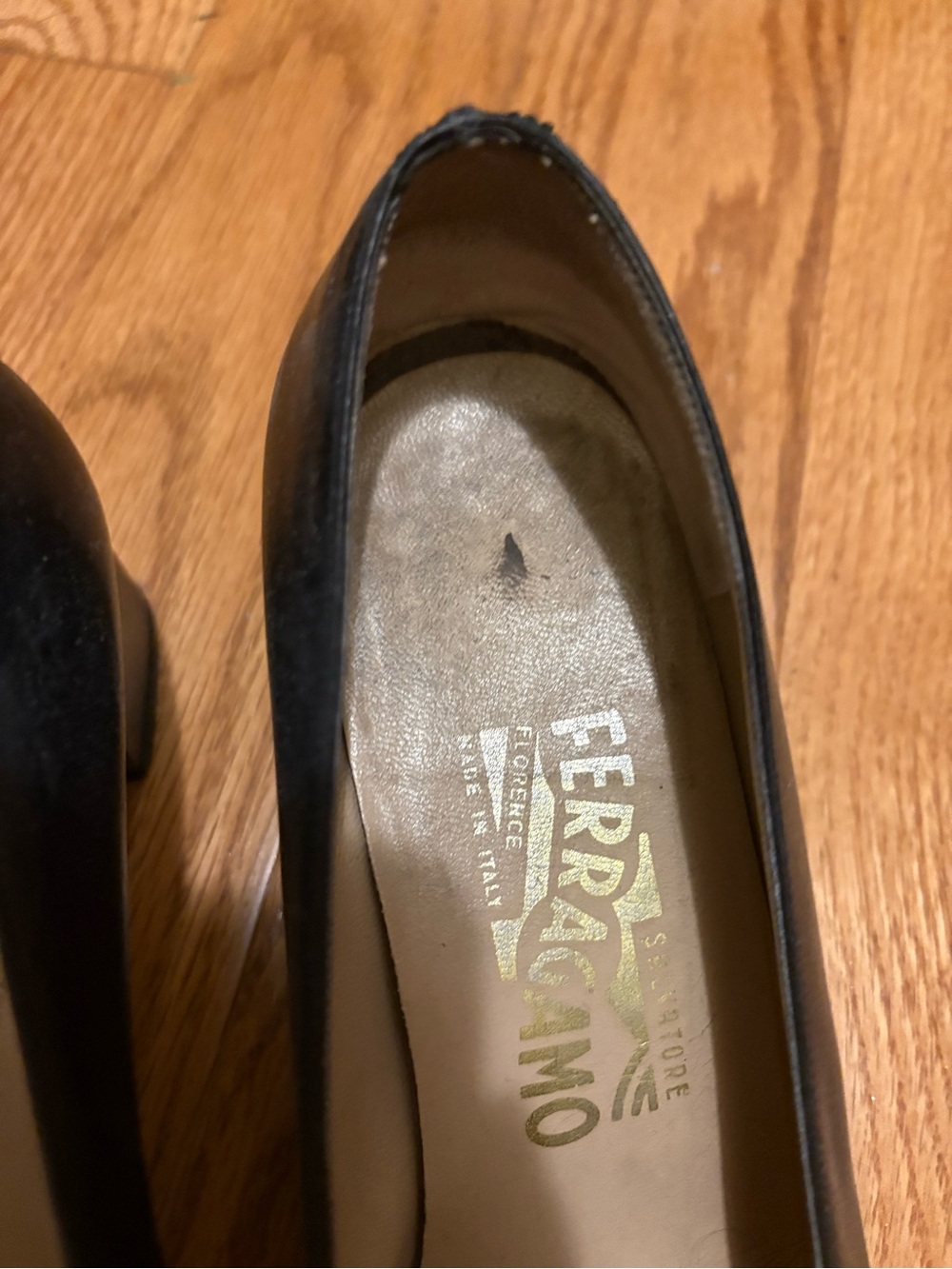 Vintage Ferragamo Black Leather Block Heels - Picture 8 of 11